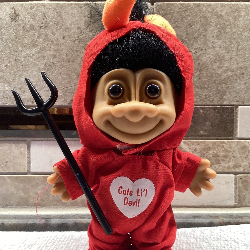 Vintage Russ   "CUTE LI'L DEVIL"   Devil Troll Doll-BLACK Hair  4.5”